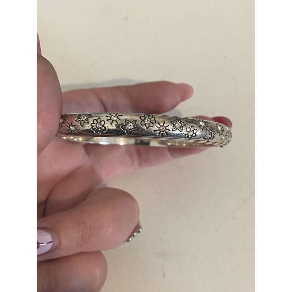 Brighton Sparkling Sunburst Flower Silver Crystal Hinged Bangle Bracelet